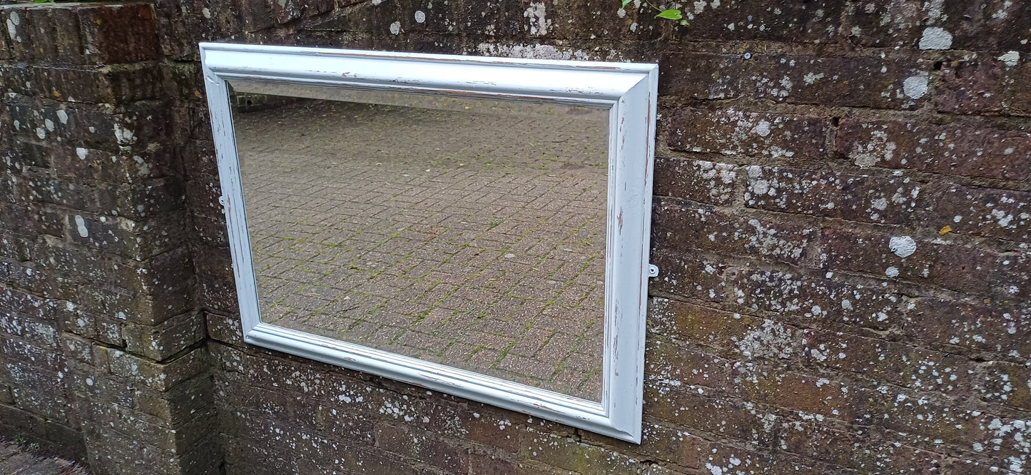 Large Vintage Painted Shabby Chic Wall or Over Mantel Mirror Bespoke Upcycled. Farrow and Ball Light Blue Grey