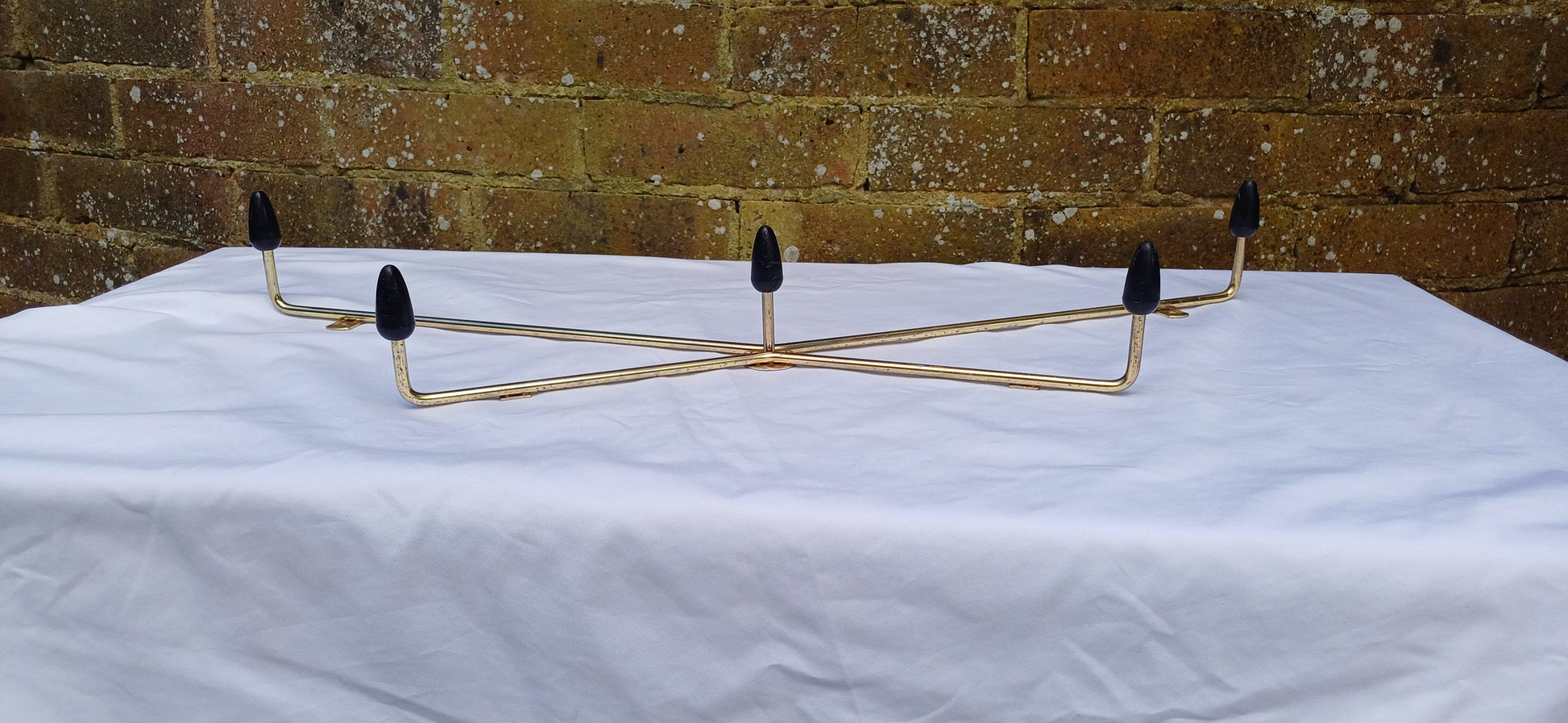 Vintage Retro 60s Coat Hooks Metal and Plastic Gold and Black.