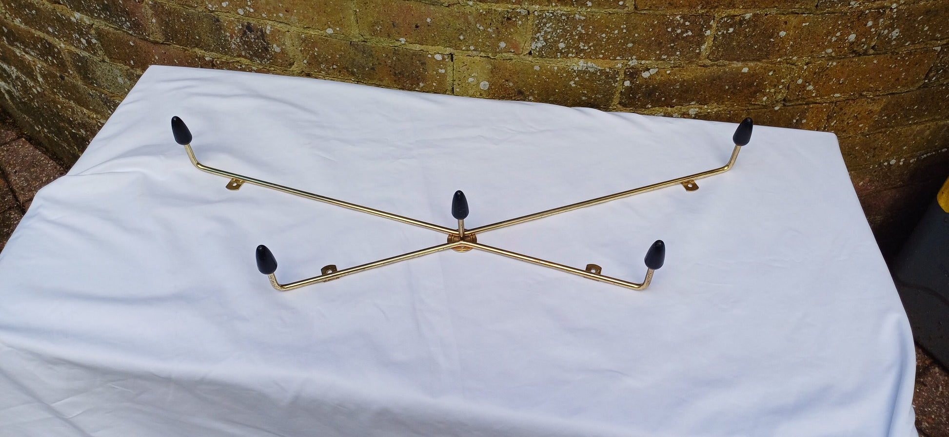 Vintage Retro 60s Coat Hooks Metal and Plastic Gold and Black.