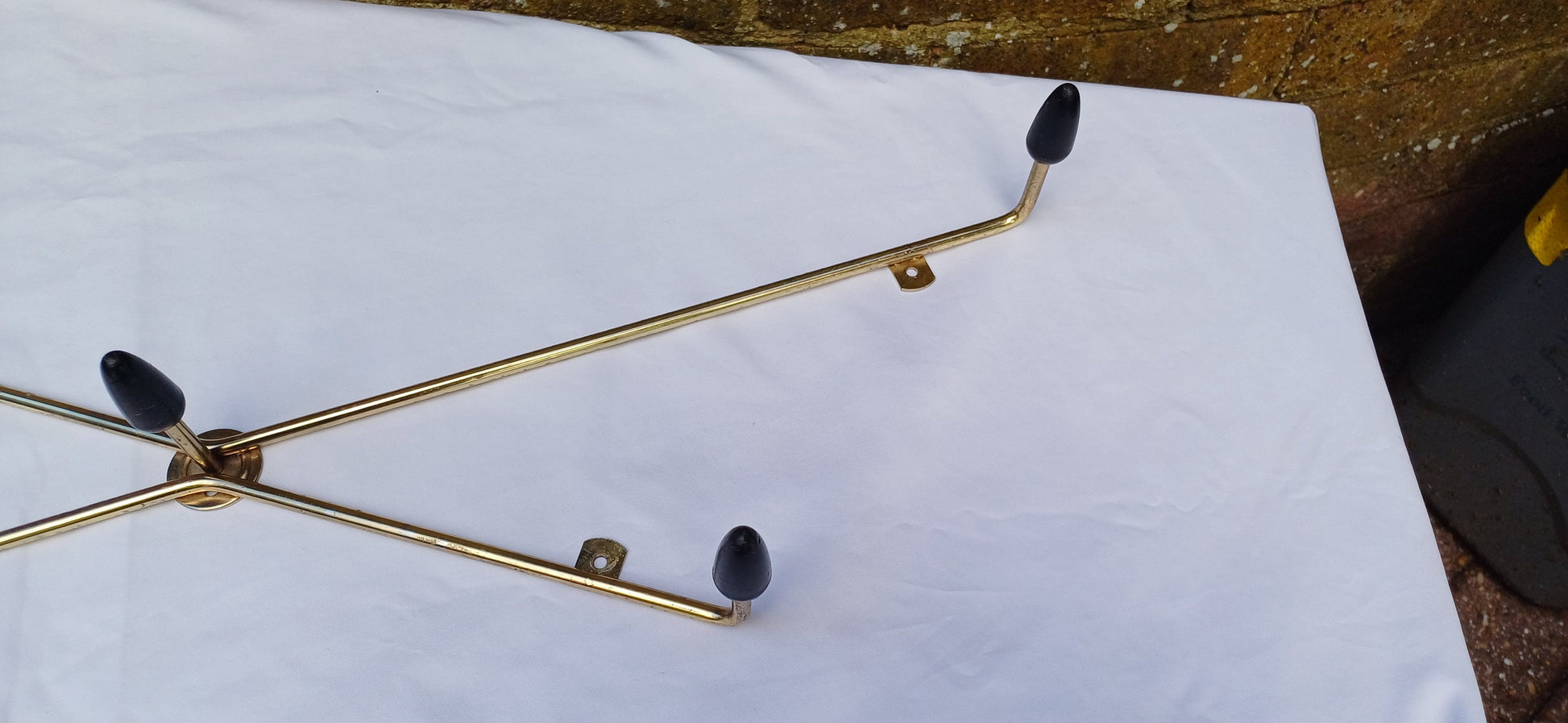 Vintage Retro 60s Coat Hooks Metal and Plastic Gold and Black.