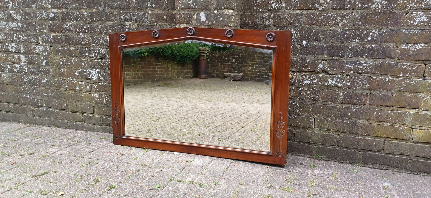 Huge Vintage Oak Wall Mirror Over Mantel