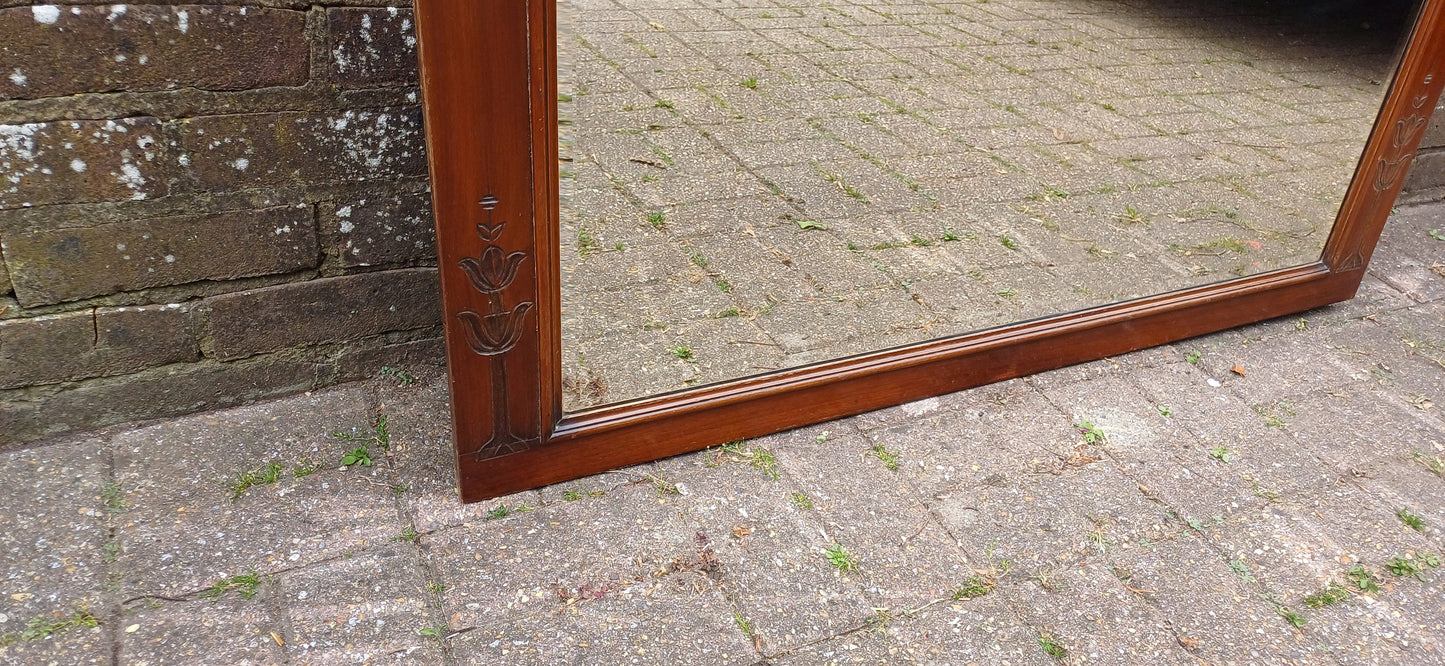 Huge Vintage Oak Wall Mirror Over Mantel