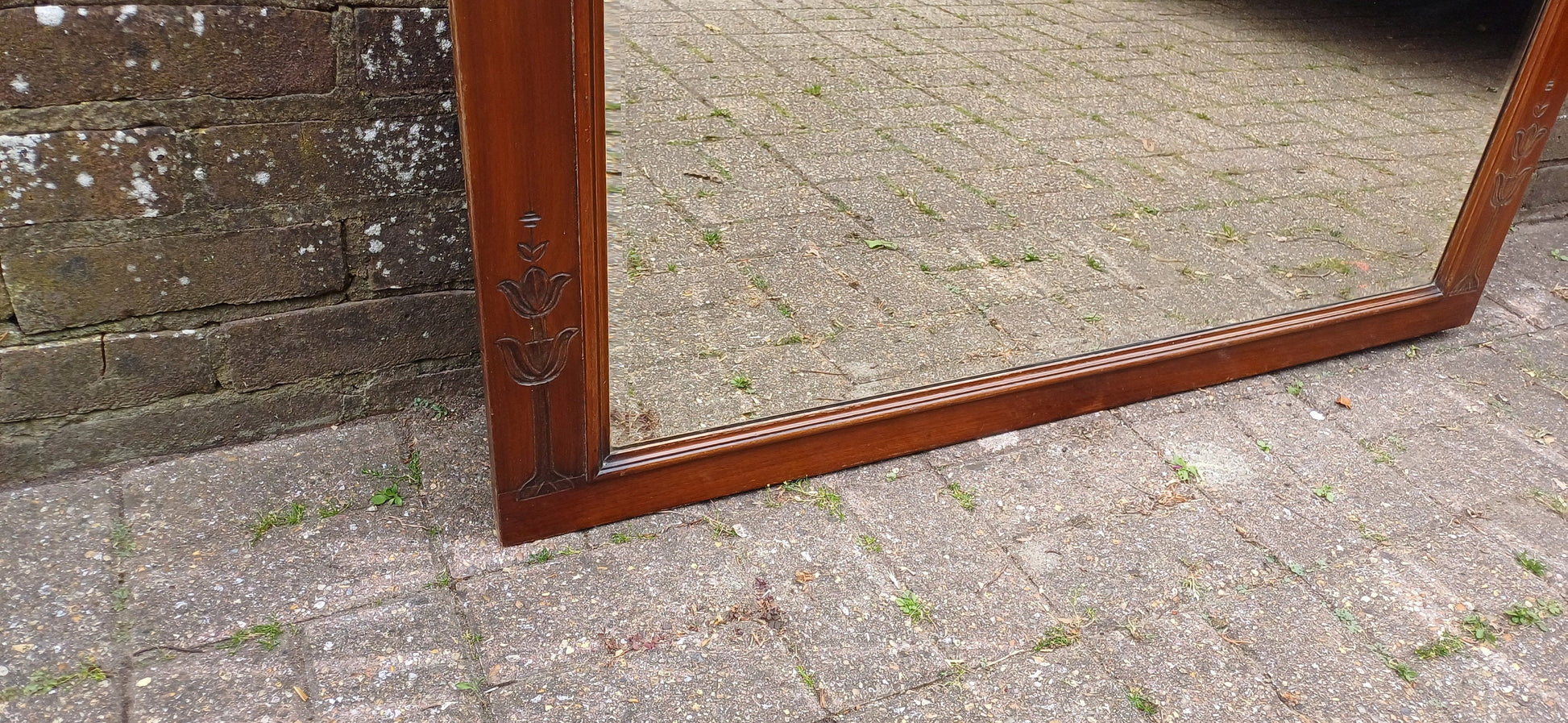 Huge Vintage Oak Wall Mirror Over Mantel