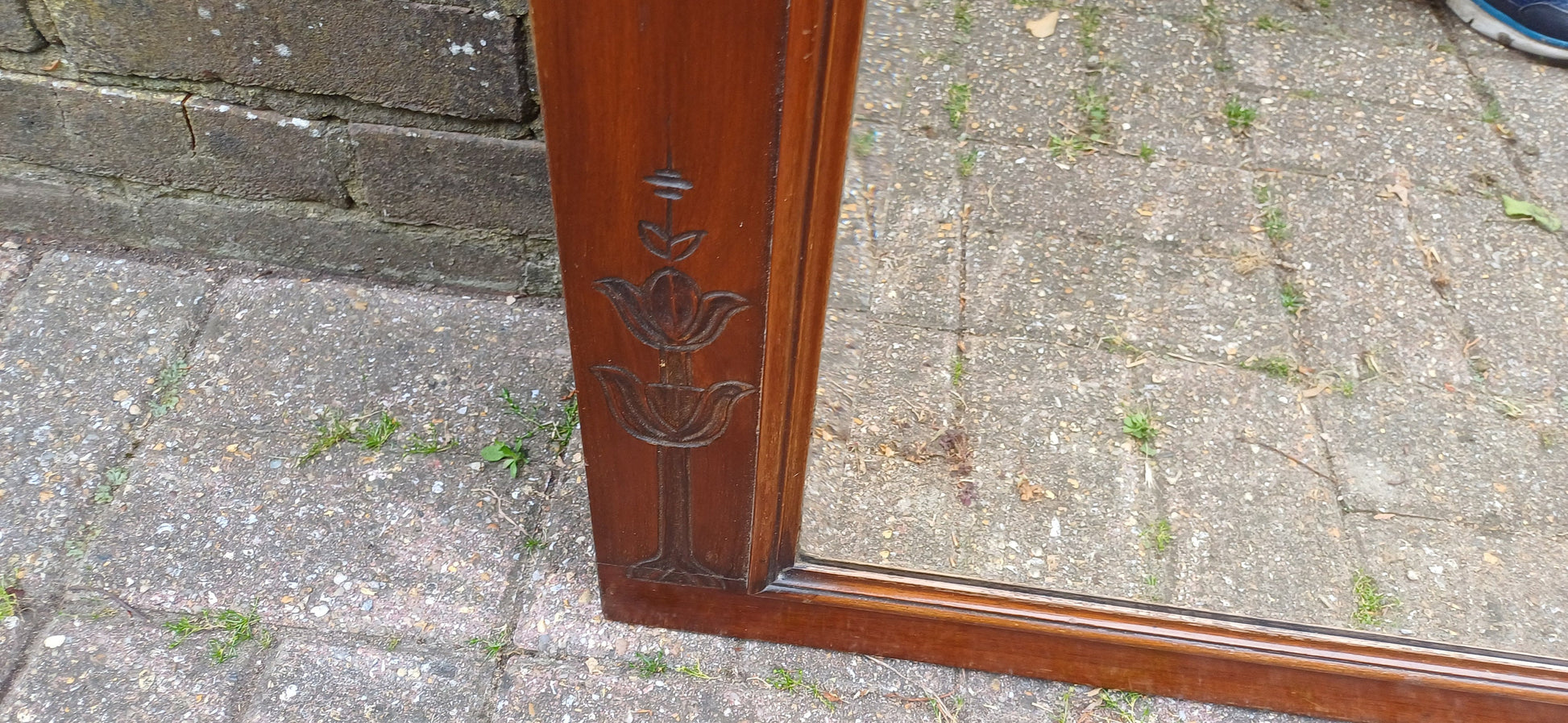 Huge Vintage Oak Wall Mirror Over Mantel