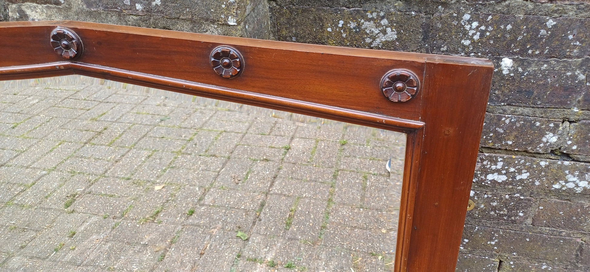 Huge Vintage Oak Wall Mirror Over Mantel