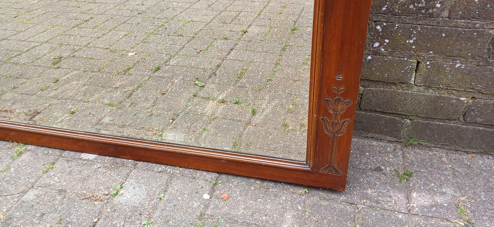 Huge Vintage Oak Wall Mirror Over Mantel