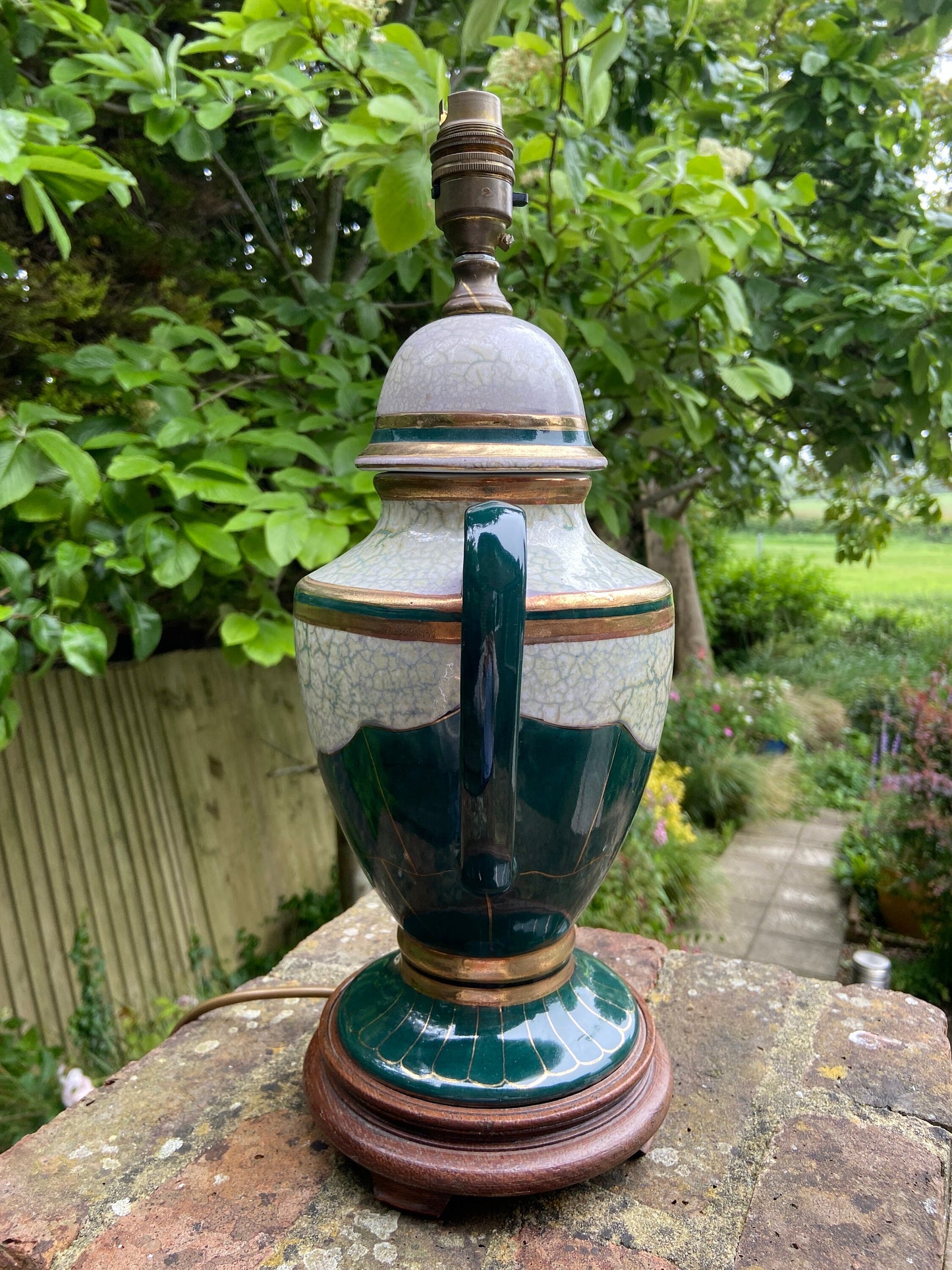 Elegant Vintage Green and Gold Urn Shaped Table Lamp, working lamp, classic lamp, table lamp, vintage lamp
