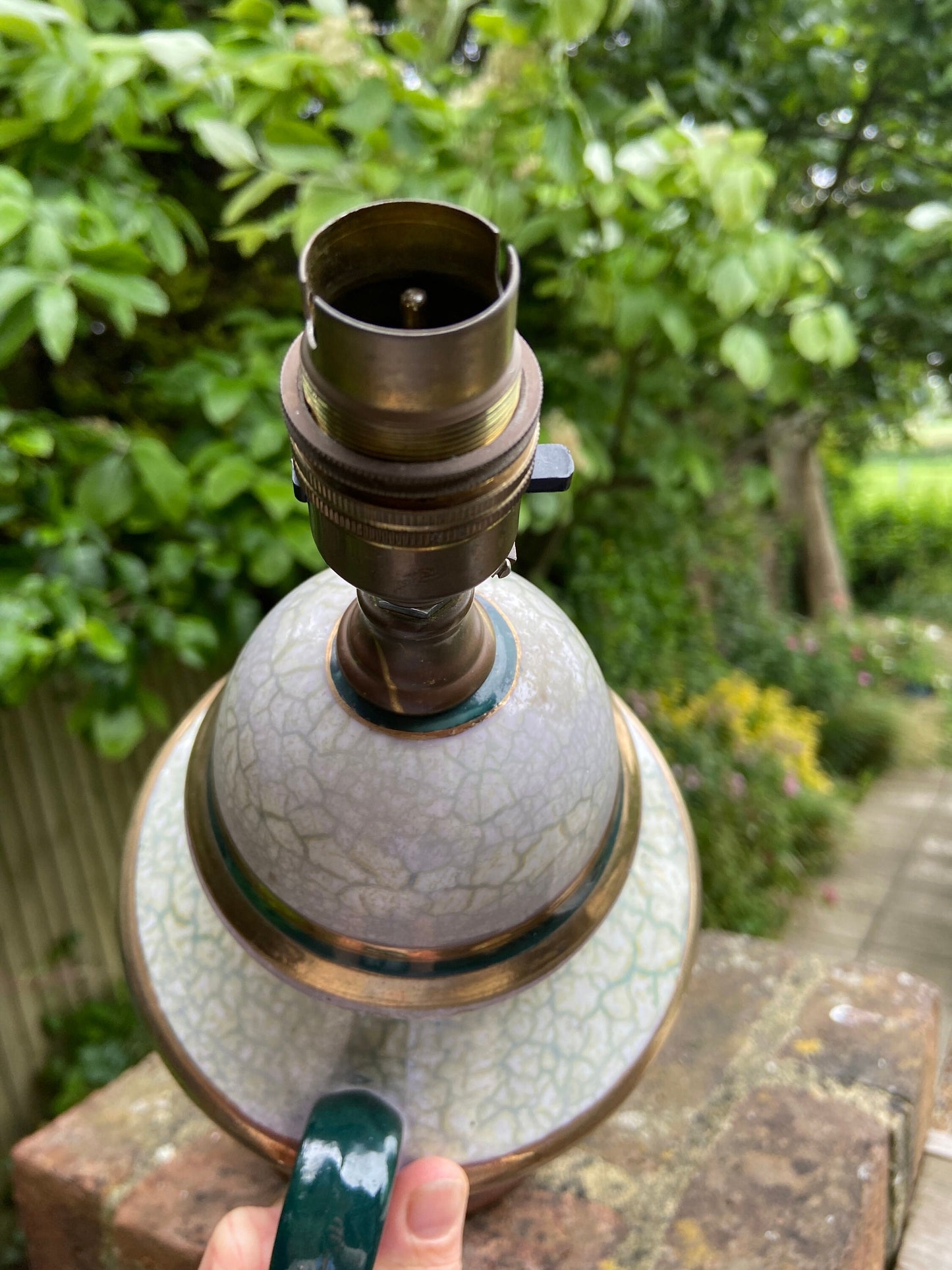 Elegant Vintage Green and Gold Urn Shaped Table Lamp, working lamp, classic lamp, table lamp, vintage lamp