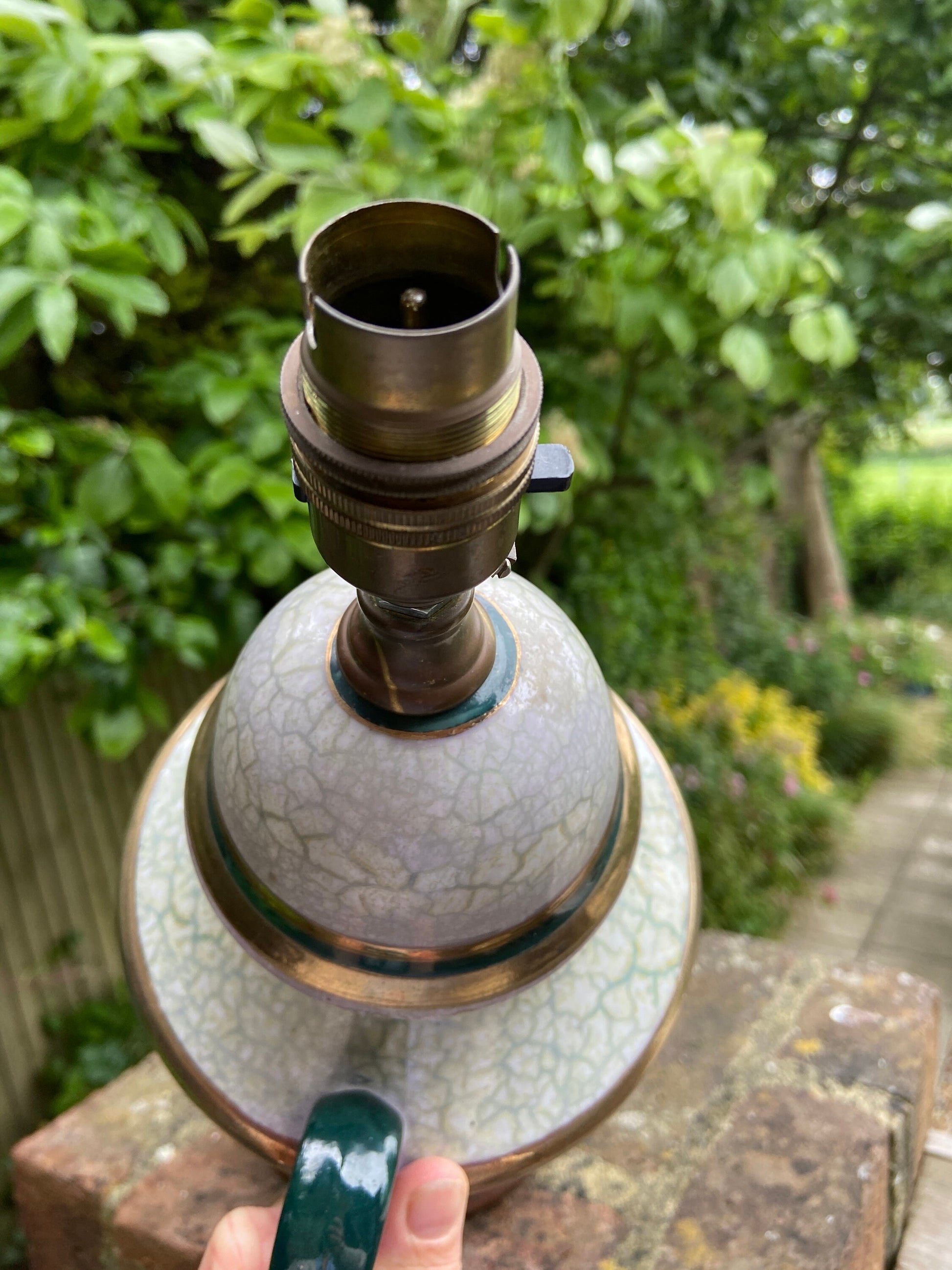Elegant Vintage Green and Gold Urn Shaped Table Lamp, working lamp, classic lamp, table lamp, vintage lamp