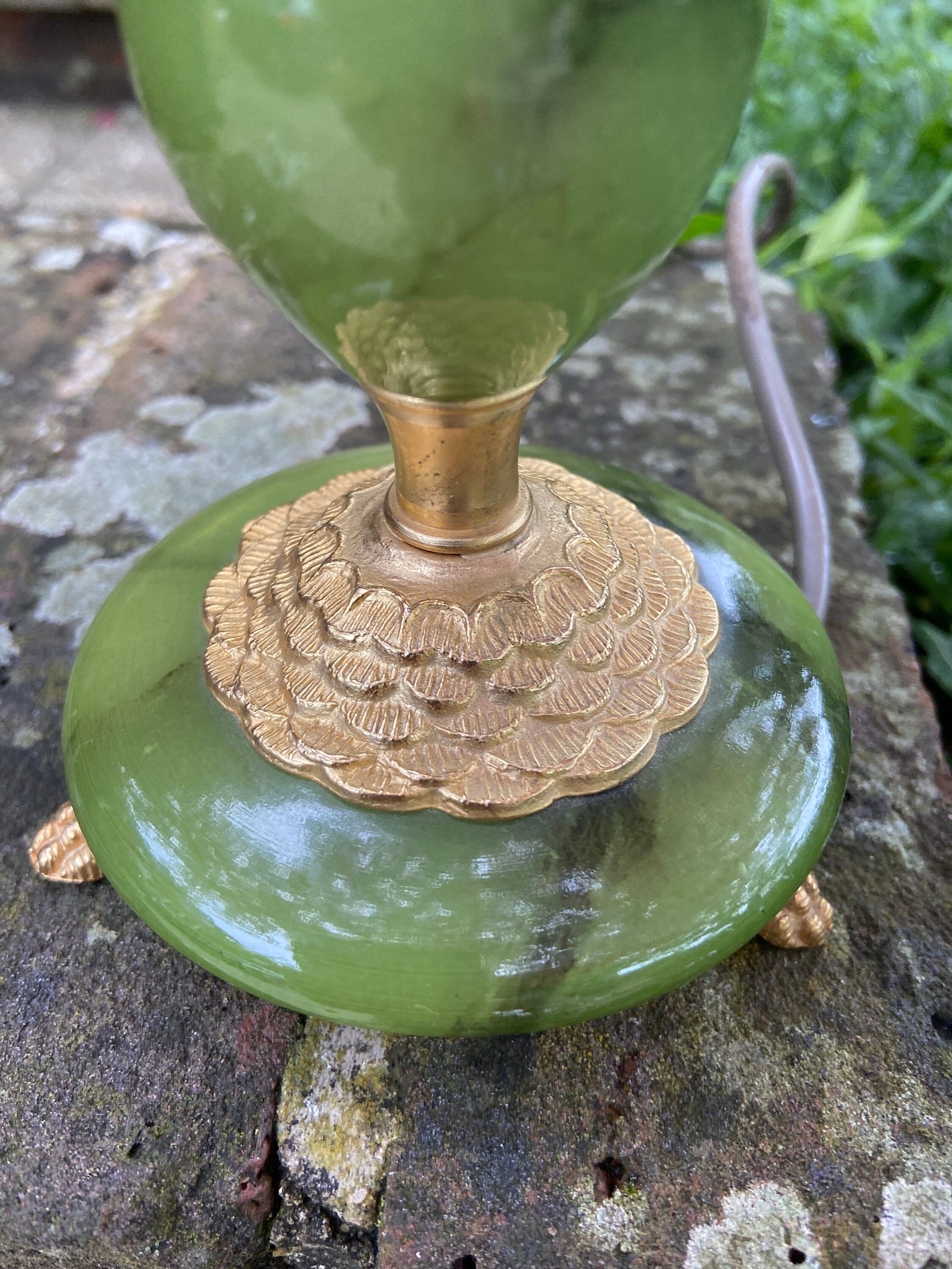 Bottle bright Green vintage onyx (marble) and metal lamp small table lamp, working lamp