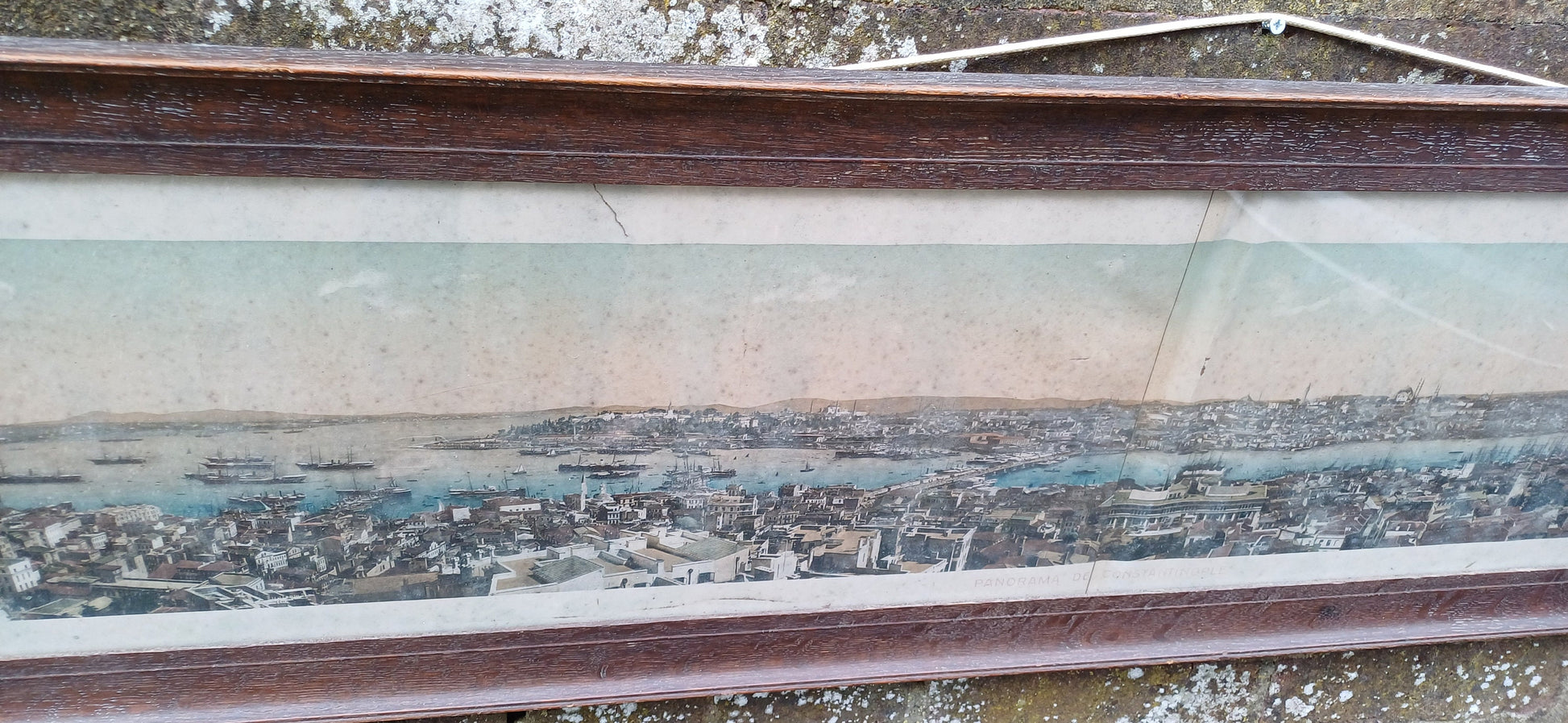 Vintage colour photograph, 158cm wide showing a panoramic view of Constantinople (Istanbul) - 1920s original vintage wooden glazed frame