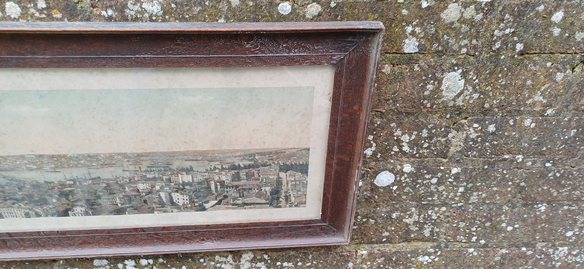 Vintage colour photograph, 158cm wide showing a panoramic view of Constantinople (Istanbul) - 1920s original vintage wooden glazed frame