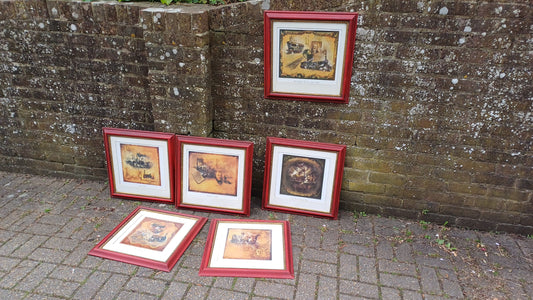 six vintage prints all celebrating BRitish design, engineering, industrial revolution, steam engines, trains