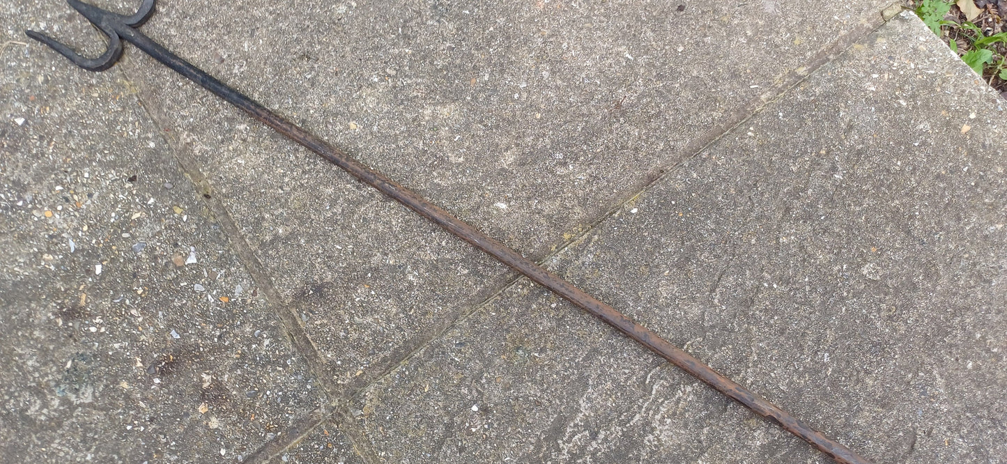 Amazing Long Vintage Handmade Iron Fork Neptune Blacksmith Swirly Decoration.