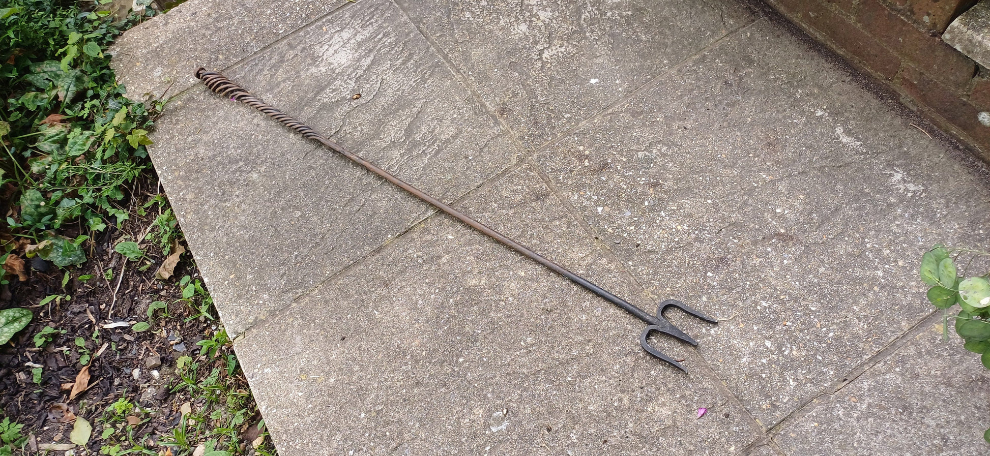 Amazing Long Vintage Handmade Iron Fork Neptune Blacksmith Swirly Decoration.