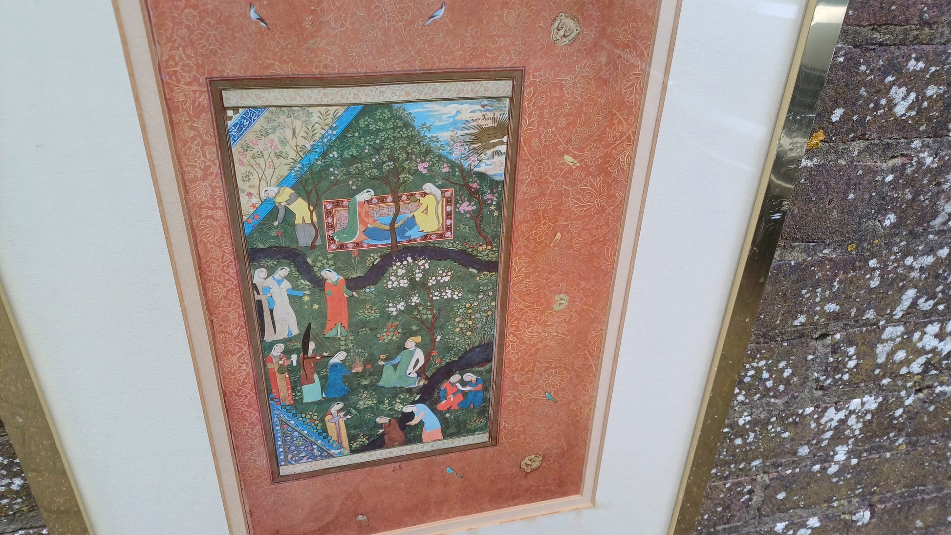Two Vintage Muraqqa Gulshan (c15 century) Prints professionally mounted and framed - Bihzad Garden of Husayn Bayqara, Arabic, Middle Eastern