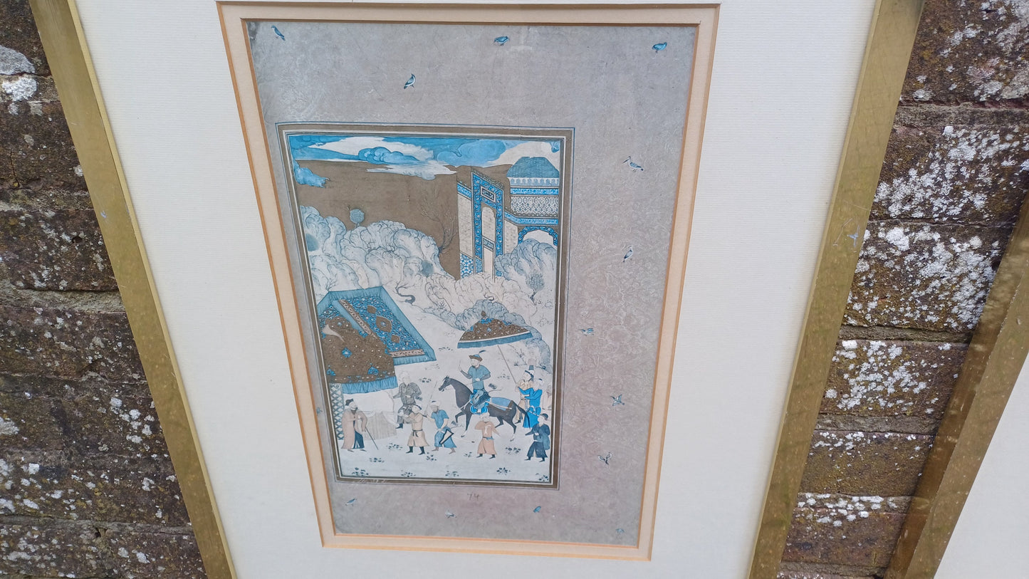 Two Vintage Muraqqa Gulshan (c15 century) Prints professionally mounted and framed - Bihzad Garden of Husayn Bayqara, Arabic, Middle Eastern