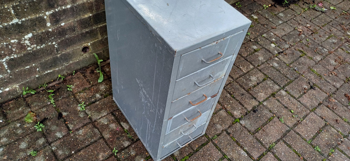 Vintage Retro 80s Grey Metal Filing Drawers Tools Office Artisan Storage
