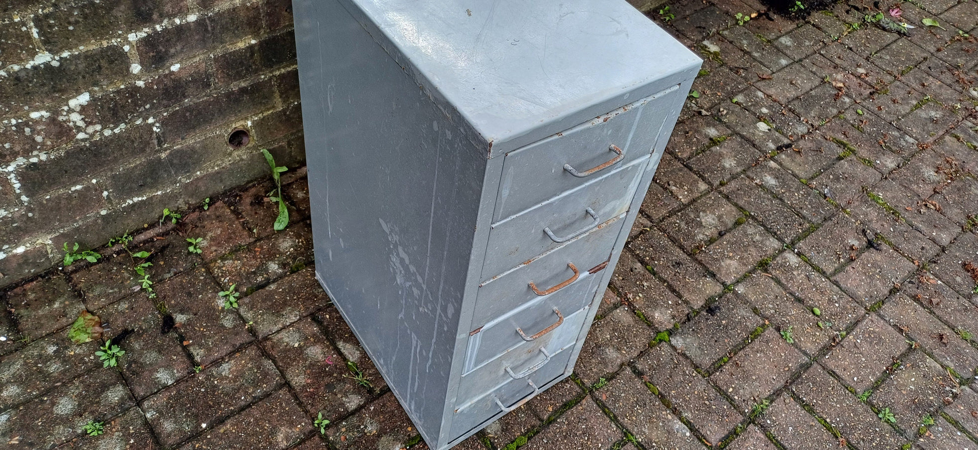 Vintage Retro 80s Grey Metal Filing Drawers Tools Office Artisan Storage