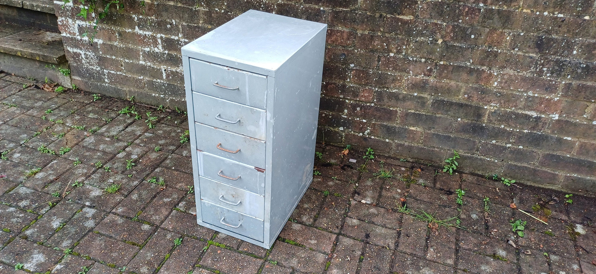 Vintage Retro 80s Grey Metal Filing Drawers Tools Office Artisan Storage