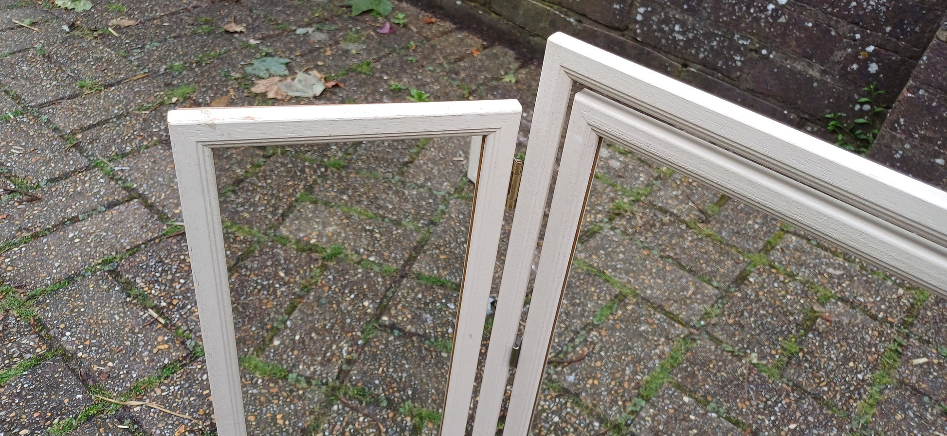 Vintage Wooden Painted Cream Dressing Table Mirror Adjustable.