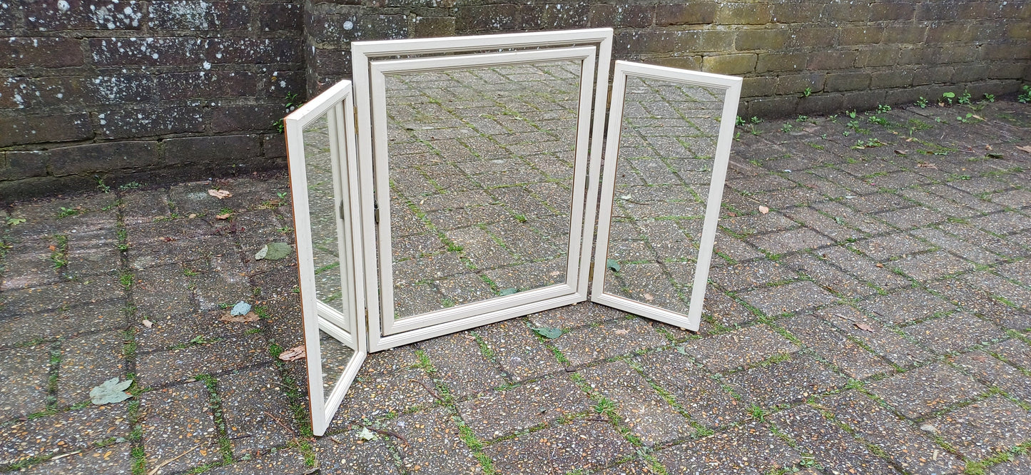 Vintage Wooden Painted Cream Dressing Table Mirror Adjustable.