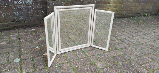 Vintage Wooden Painted Cream Dressing Table Mirror Adjustable.