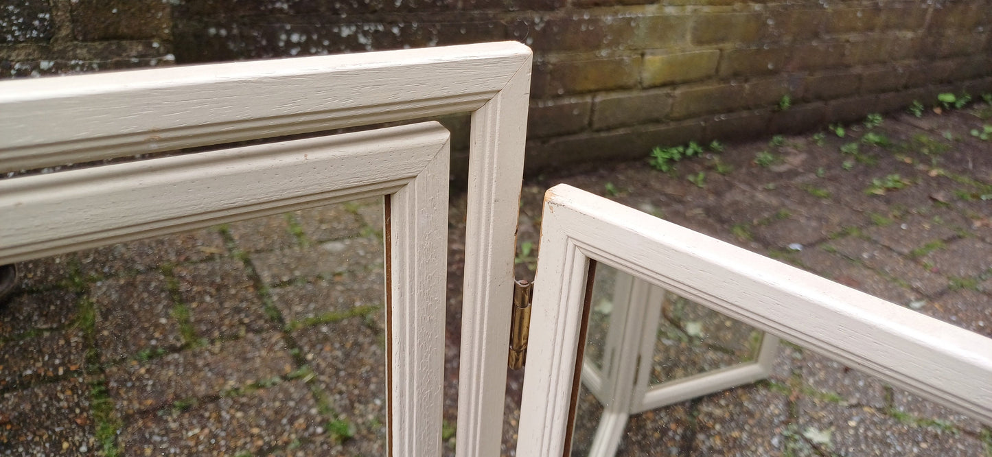Vintage Wooden Painted Cream Dressing Table Mirror Adjustable.