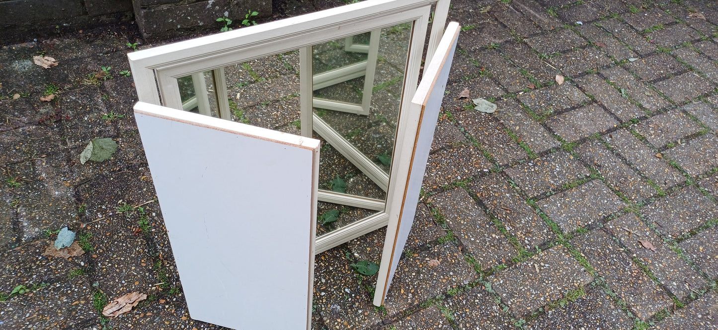 Vintage Wooden Painted Cream Dressing Table Mirror Adjustable.