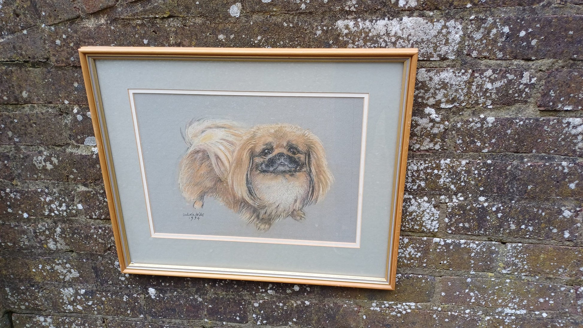 Original vintage pastel by Valerie Miles 1994, original drawing by famous Welsh artist, Pekinese Pekingese dog, Tricki Woo