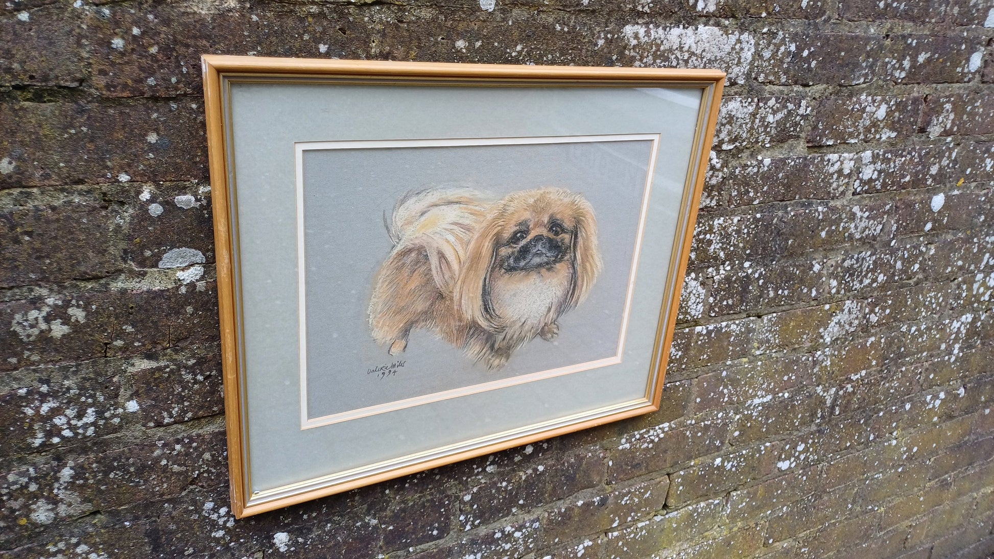 Original vintage pastel by Valerie Miles 1994, original drawing by famous Welsh artist, Pekinese Pekingese dog, Tricki Woo