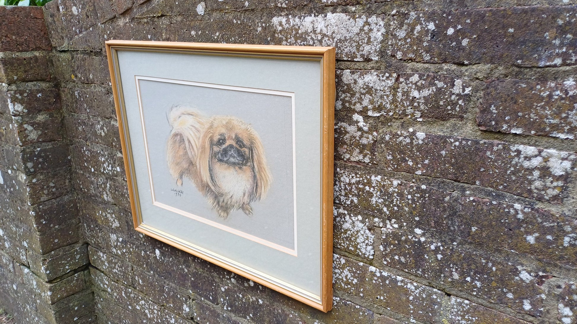 Original vintage pastel by Valerie Miles 1994, original drawing by famous Welsh artist, Pekinese Pekingese dog, Tricki Woo