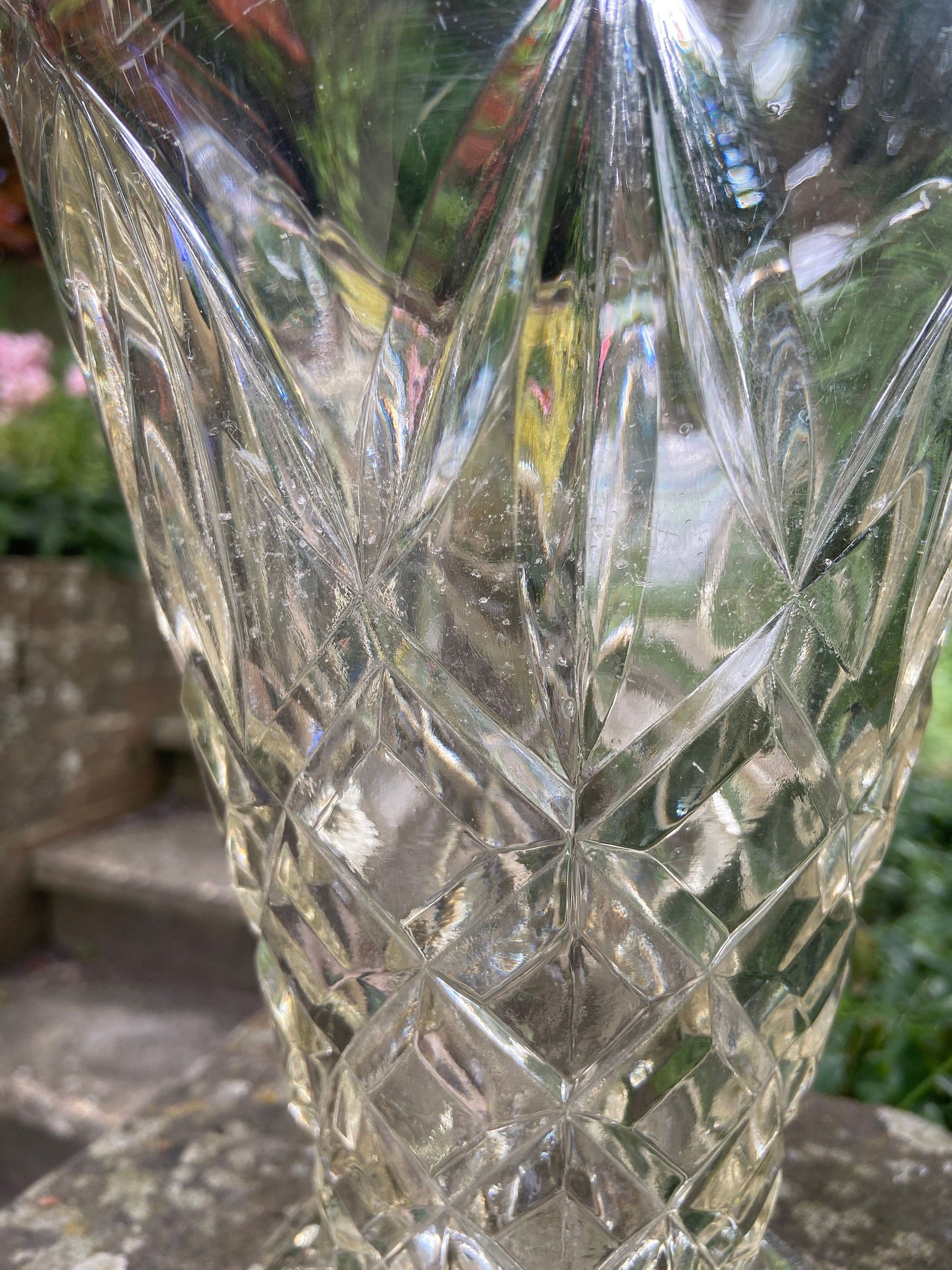 Large vintage pressed glass flower vase - attractive design, large flower vase, glass vintage vase