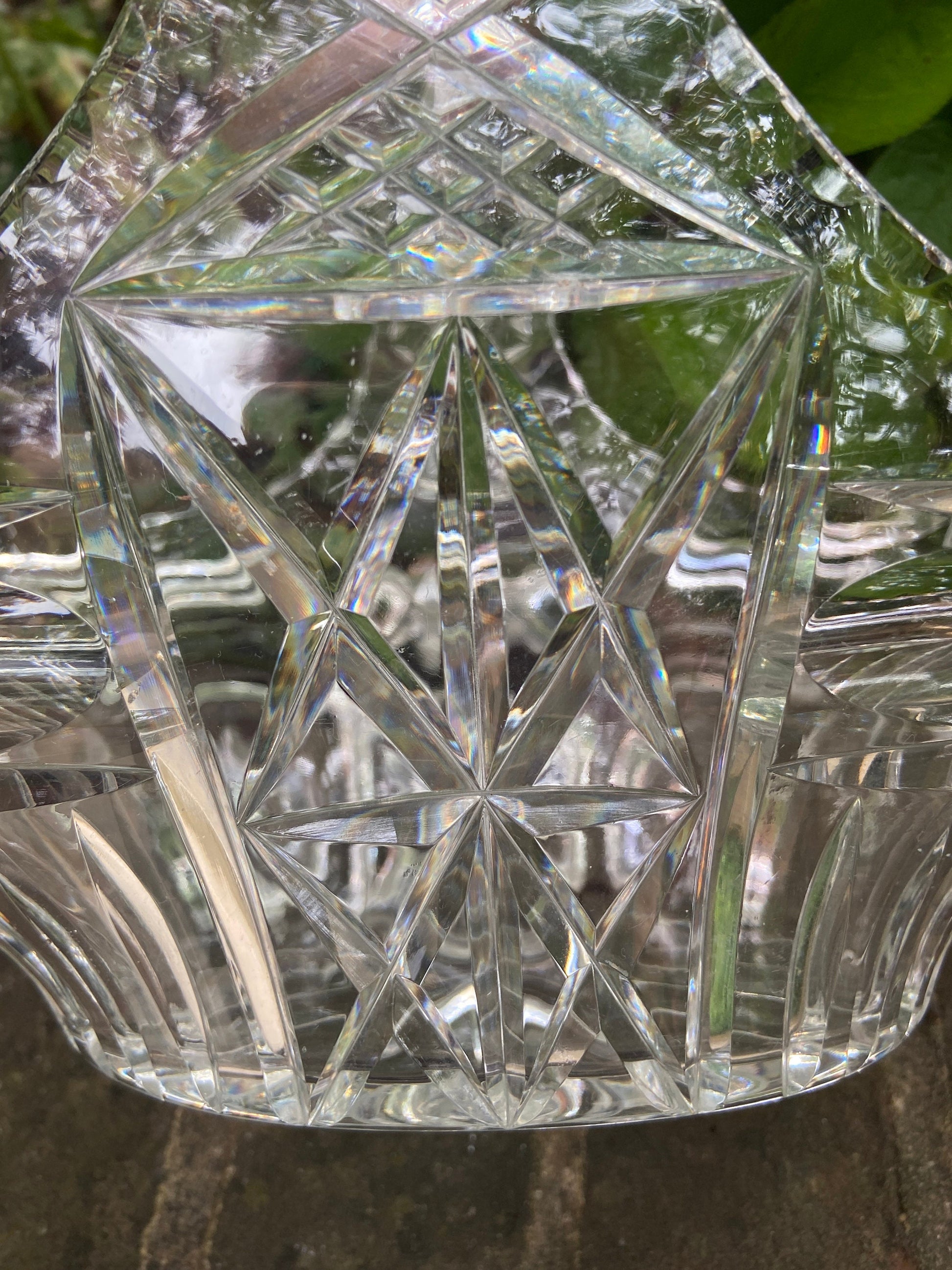 Vintage heavy crystal glass basket bowl - great for fruit, flowers, or a table display, good size, excellent condition
