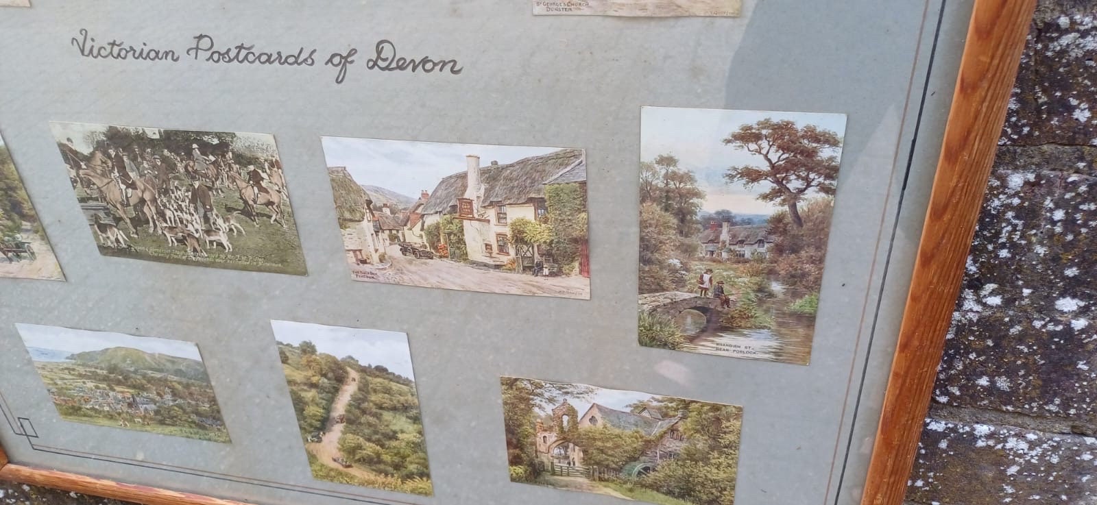 Vintage framed Victorian postcards of Devon and Somerset - original postcards, vintage frame, early 1900s includes Porlock, ephemera