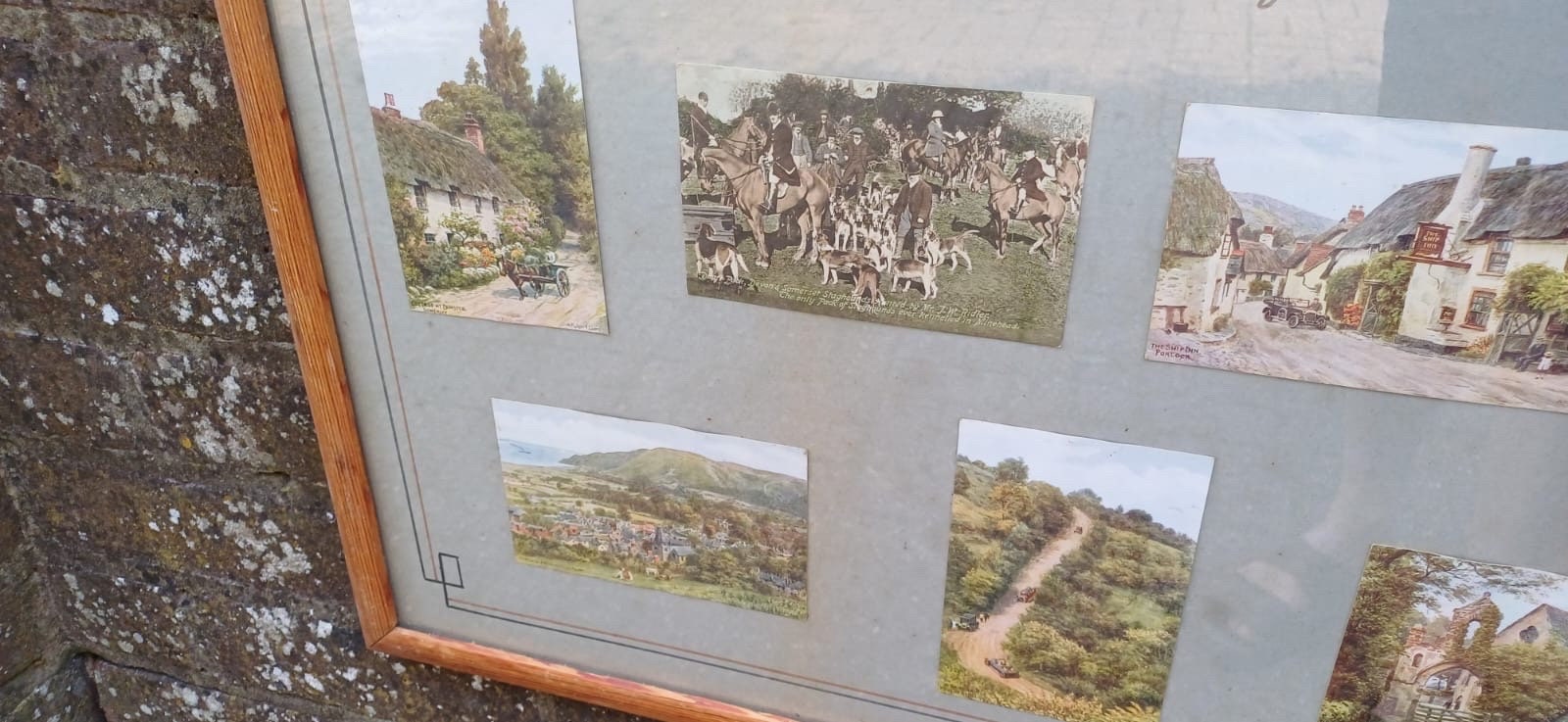 Vintage framed Victorian postcards of Devon and Somerset - original postcards, vintage frame, early 1900s includes Porlock, ephemera