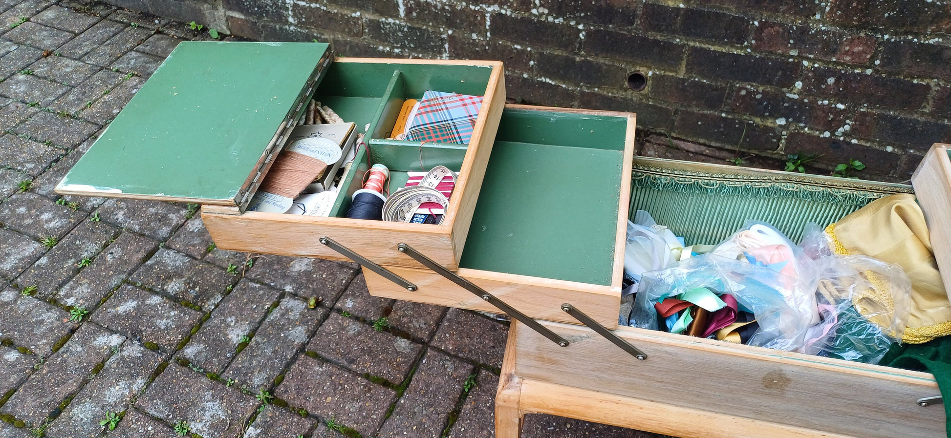 Vintage Retro Hand Stripped Mid 20th Century Beech Expanding Workbox Needlepoint Needlework Storage.