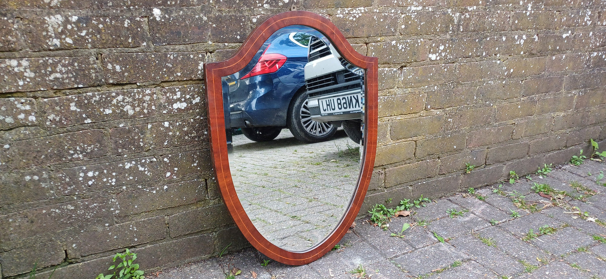 Unusual Shape Early 20th Century Mahogany Wall Mirror.