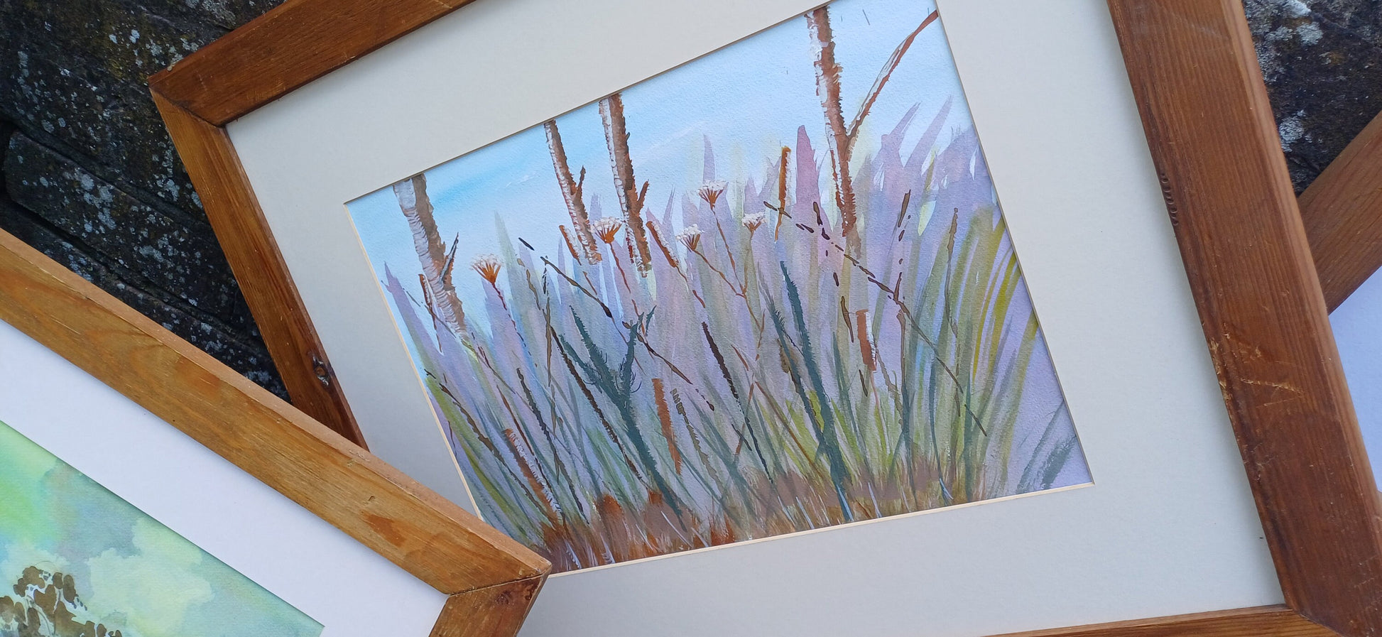 Large Set of 6 Landscape Watercolours or Wooden Frames and Mounts.