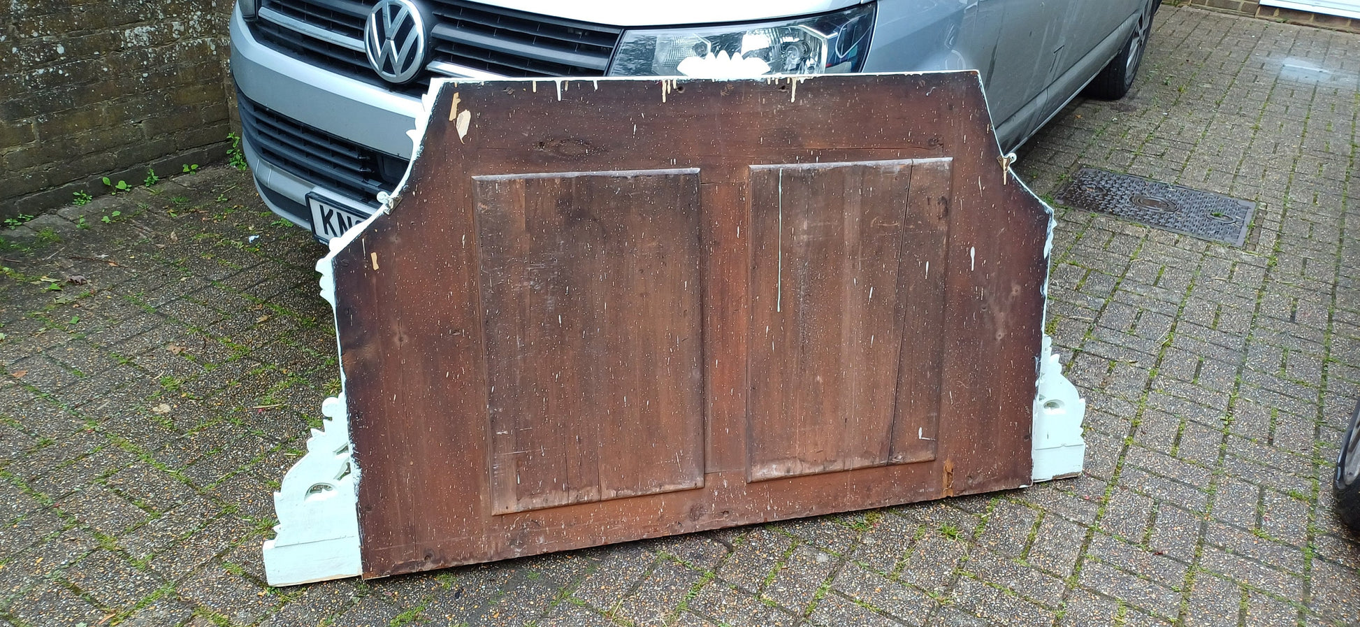 Enormous Vintage Victorian Painted Mahogany Over Mantel or Wall Mirror Light Green.