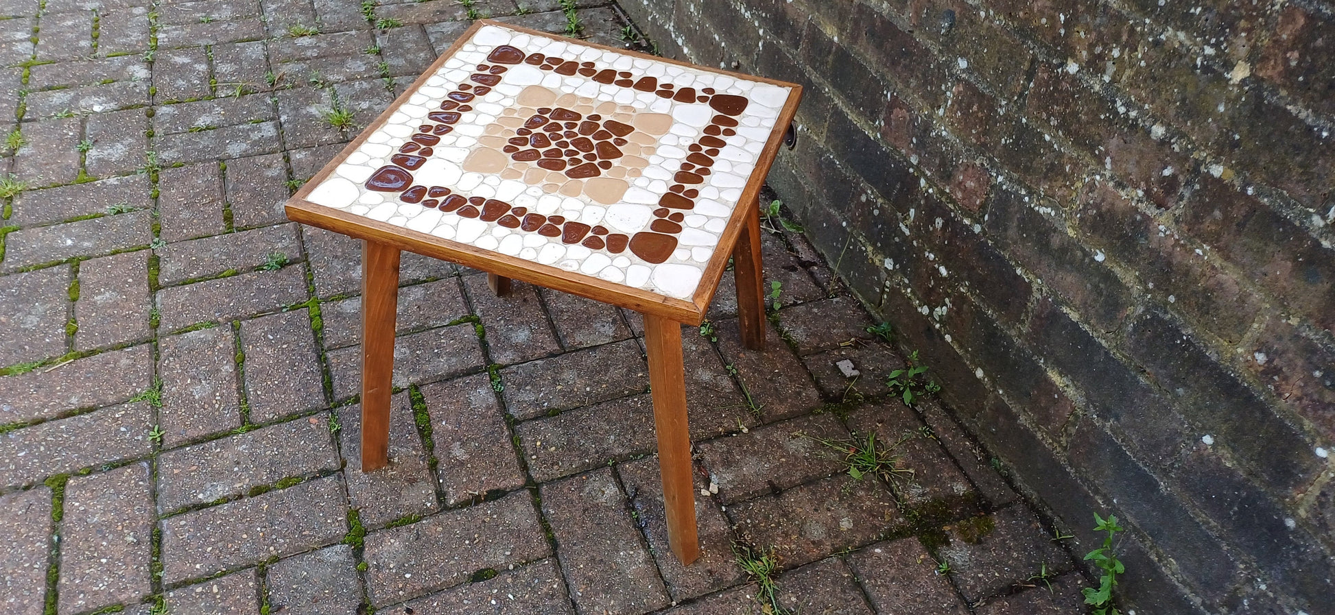 Vintage 60s Teak Retro Coffee Sde Occasional Table with Pebble Mosaic