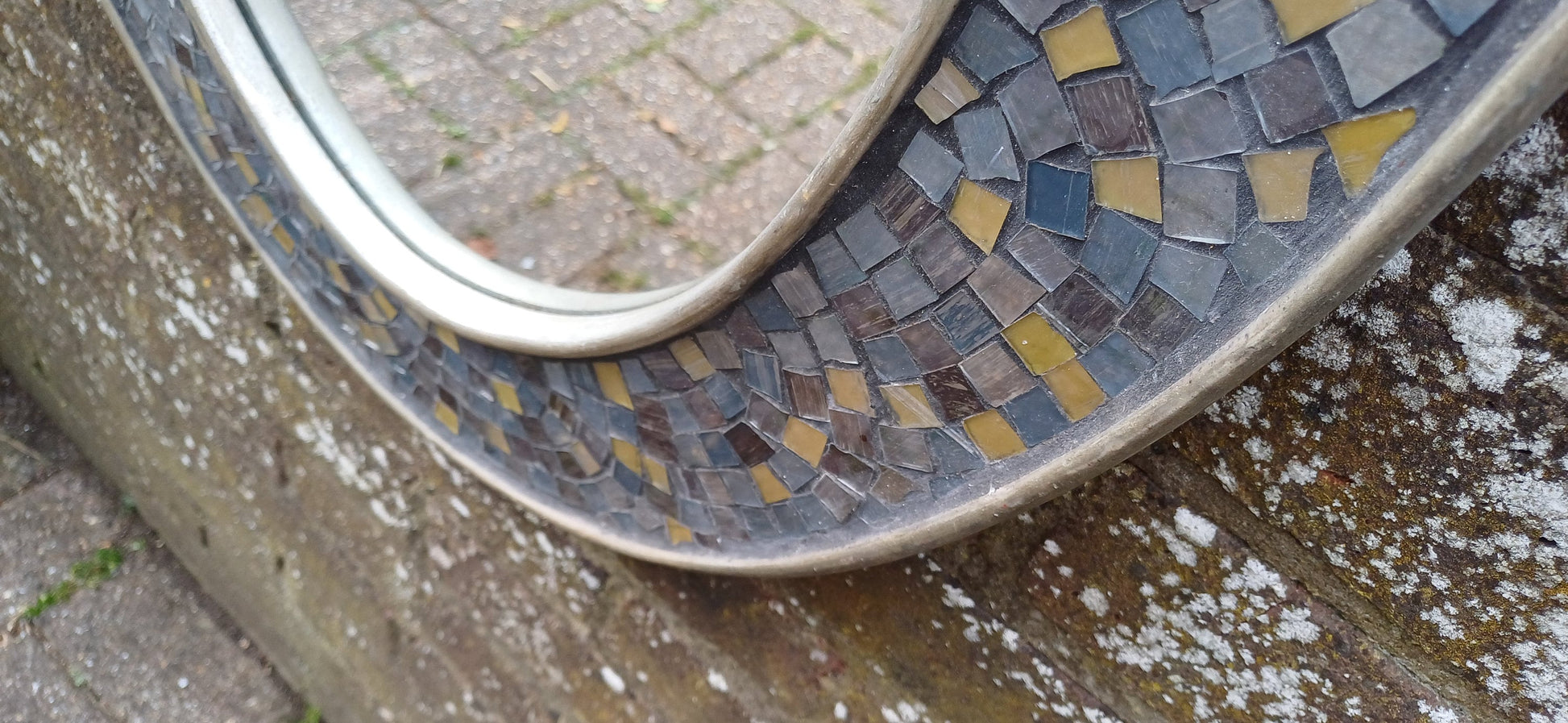 Vintage 80s Oval Bespoke Mosaic Mirror Sea and Sand Hues