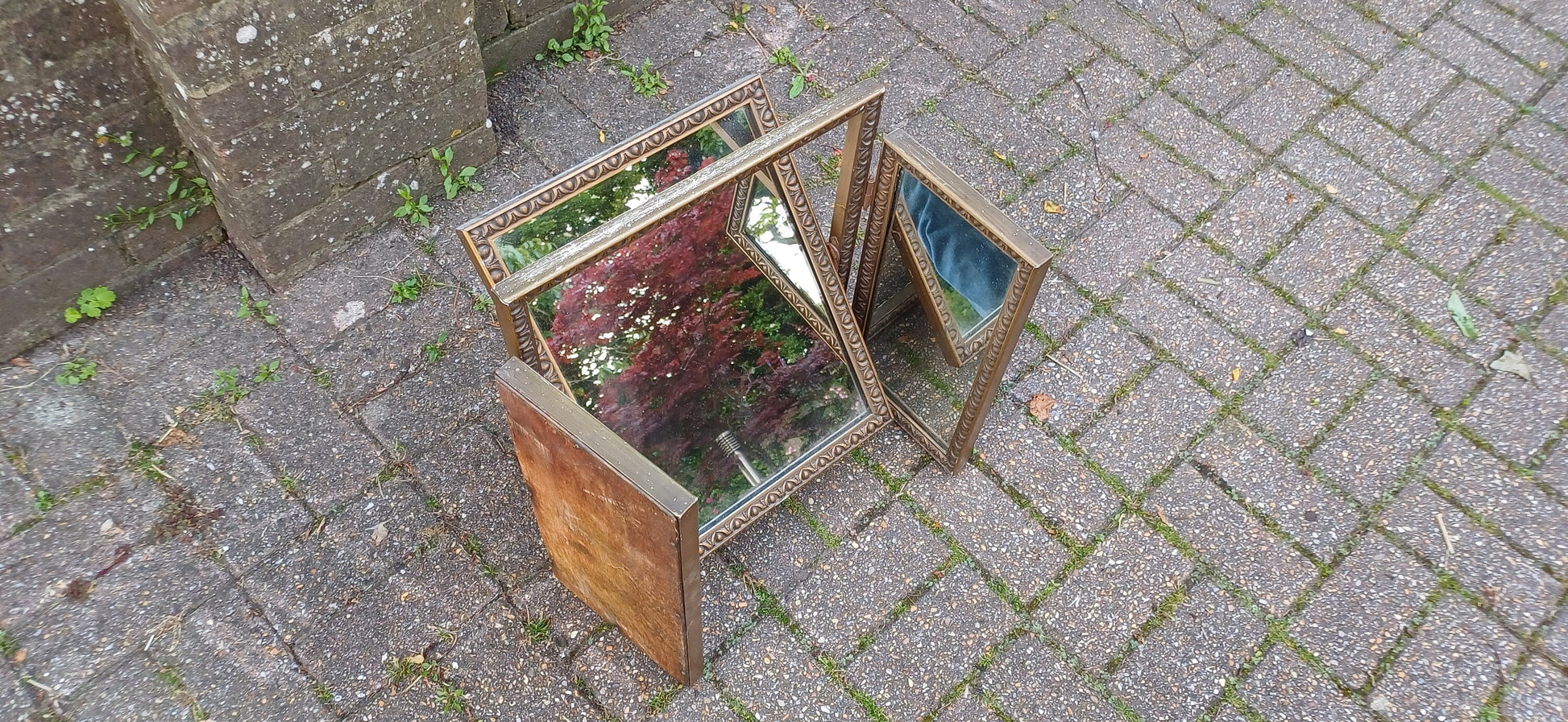 Vintage Gold Gilt 1960s Dressing Table Triple Mirror Adjustable
