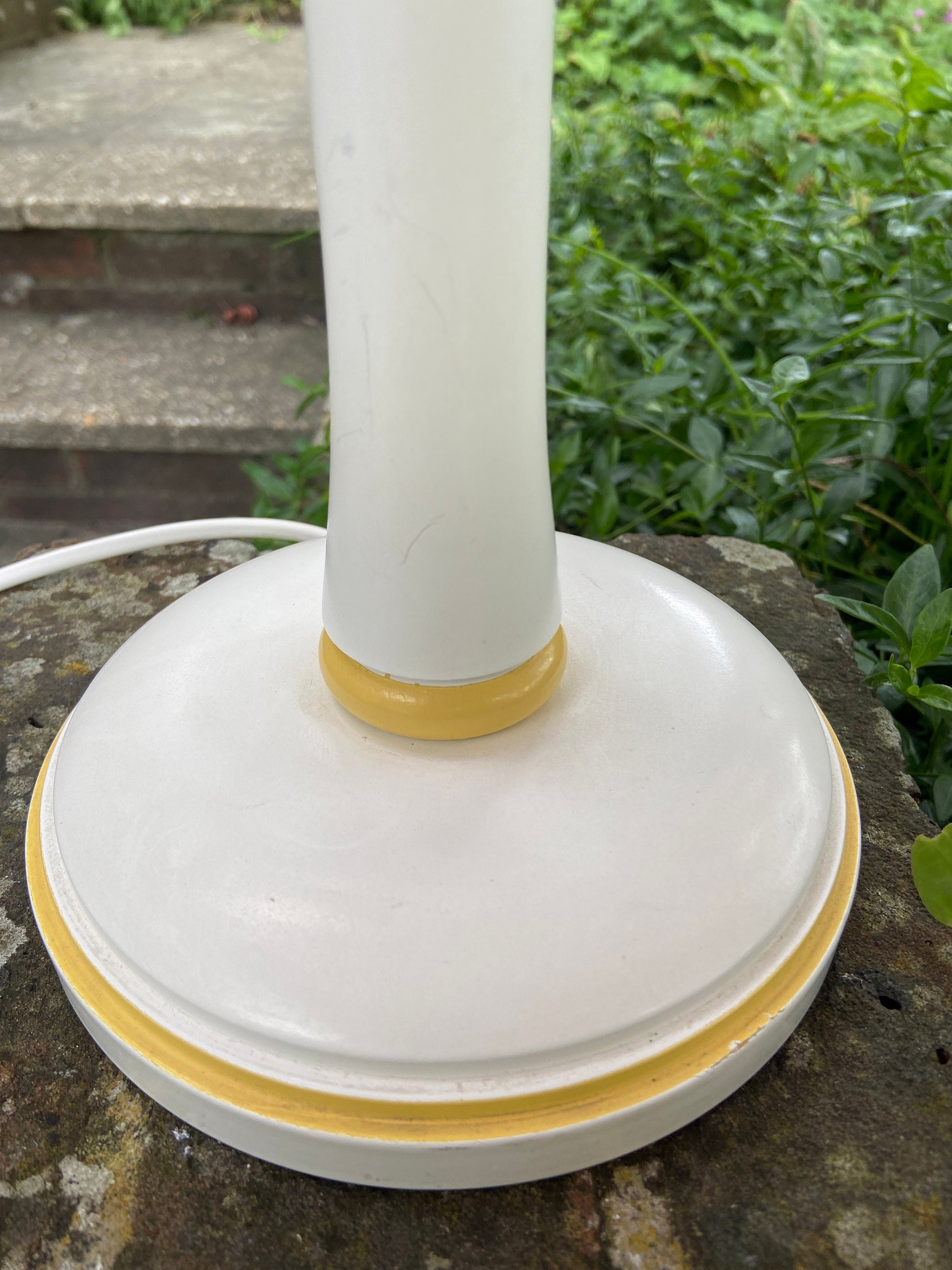 Vintage Laura Ashley painted wooden yellow striped and cream/white vintag table lamp