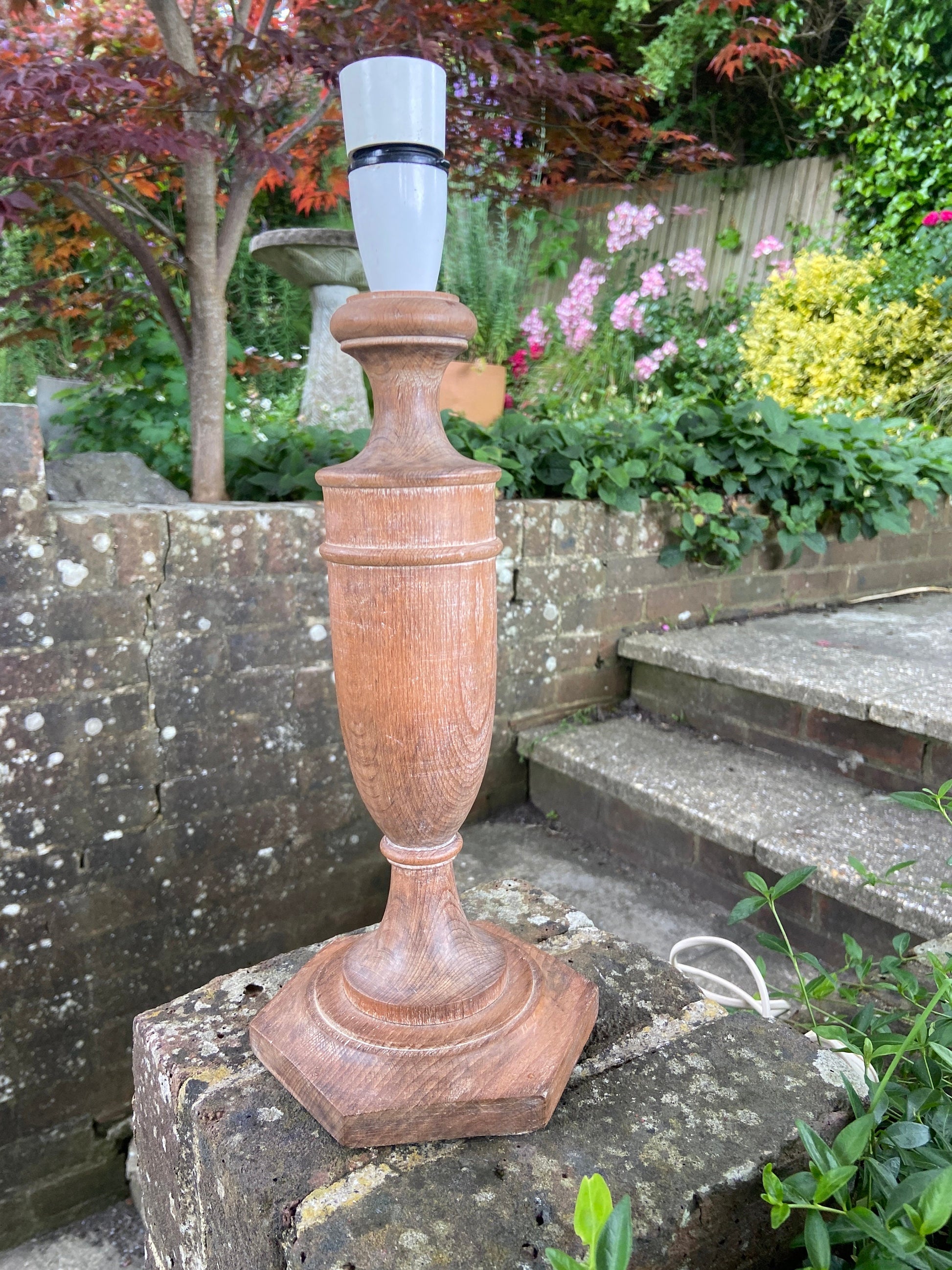 Vintage retro wooden working table lamp - lime washed natural finish to it, vintage table lamp wood
