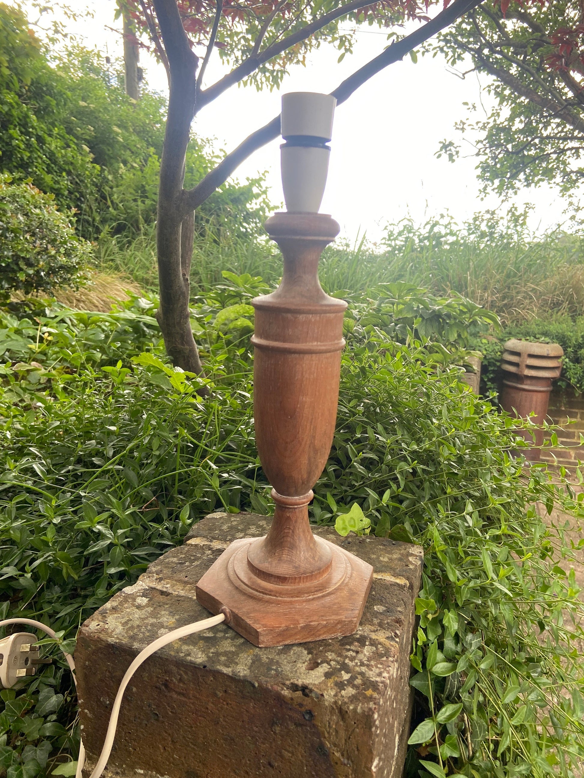 Vintage retro wooden working table lamp - lime washed natural finish to it, vintage table lamp wood