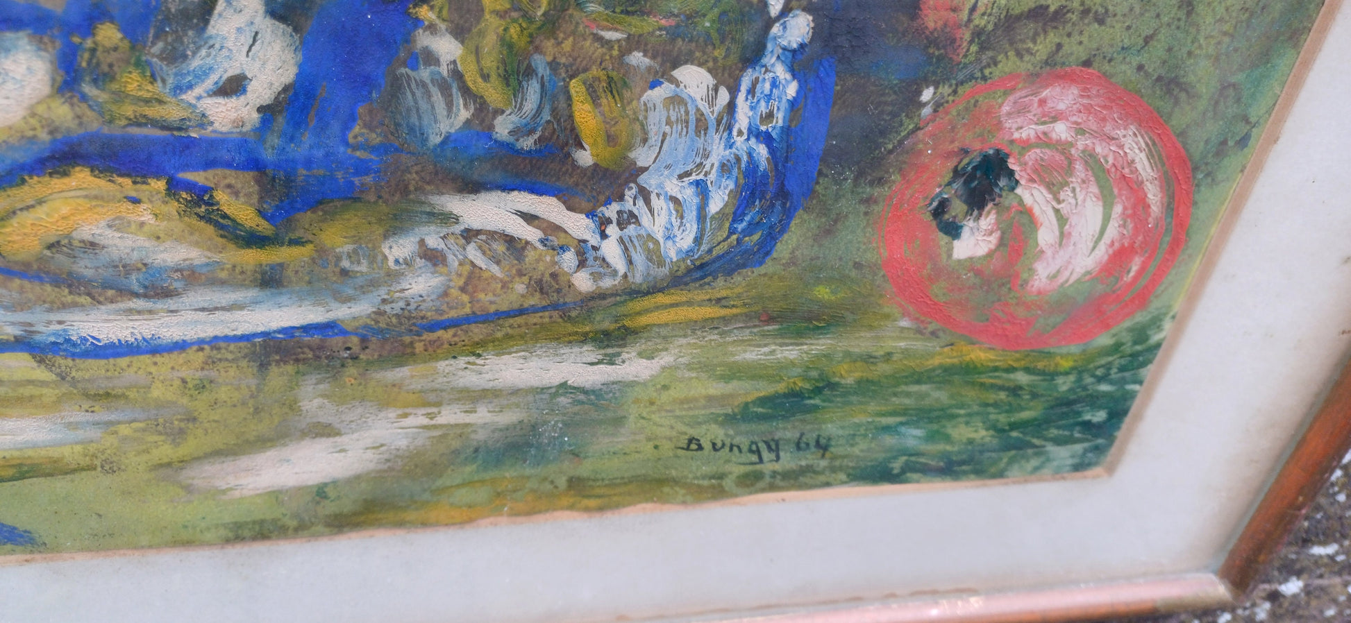 Retro authentic Abstract Still Life, oil painting, by Bungy 1964 - glazed wooden frame, ready to hang