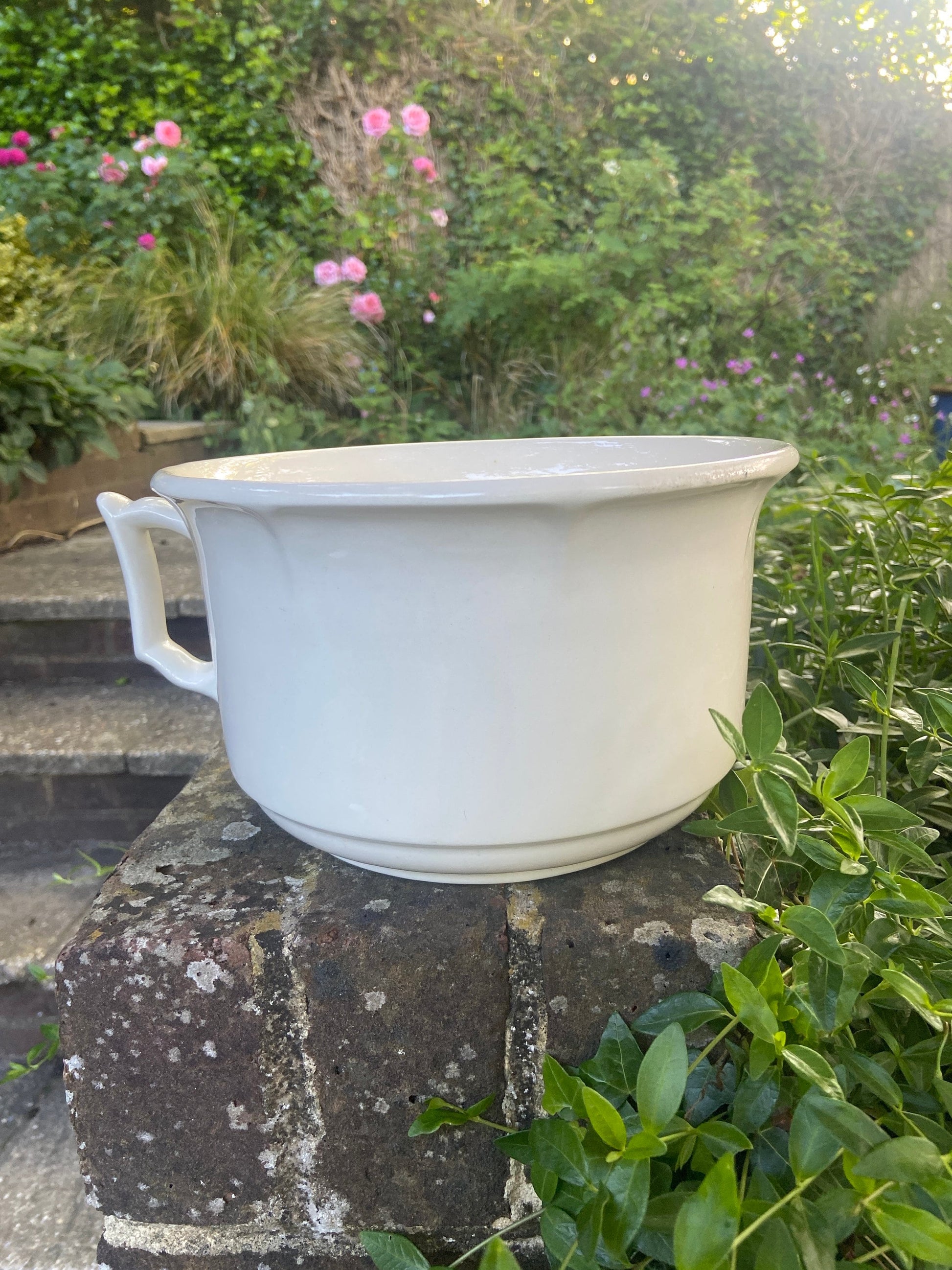 1920s 30s Vintage Chamber Pot, Po!, Pottey Perfect Indoor Planter - cream, off white ceramic planter made by New Hall, Hanley, Staffordshire