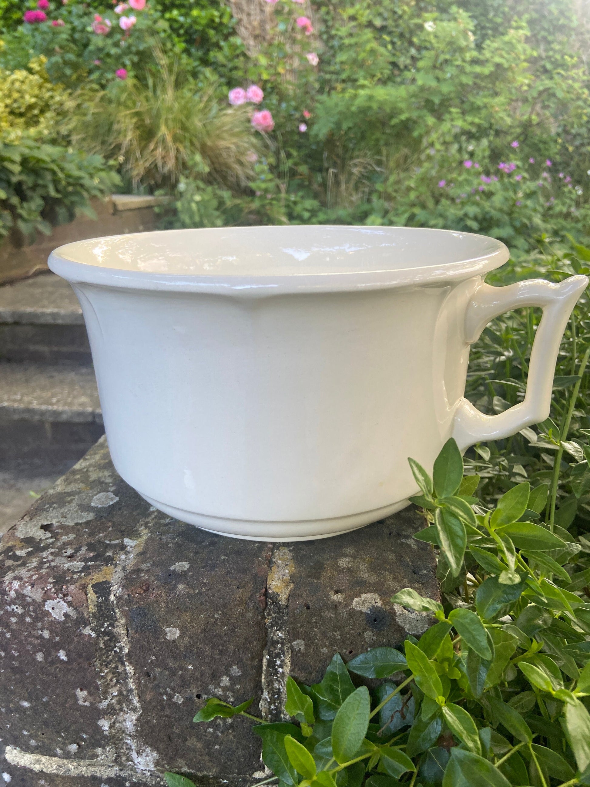 1920s 30s Vintage Chamber Pot, Po!, Pottey Perfect Indoor Planter - cream, off white ceramic planter made by New Hall, Hanley, Staffordshire