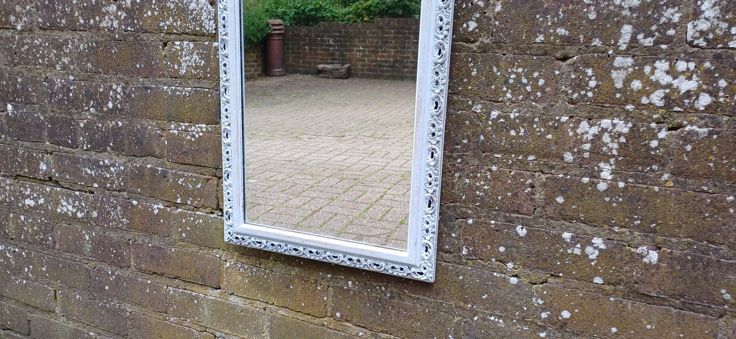 Vintage Ornate Painted Mirror Hand Painted and Upcycled in Farrow and Ball Borrowed Light, Light Blue.